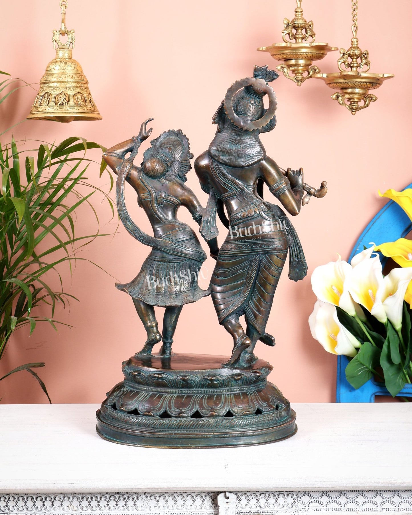Vintage Brass Radha Krishna Dancing Statue 23 inch - Budhshiv.com