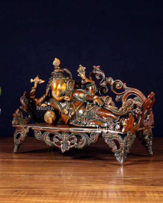 Vintage Brass Resting Ganesha Statue 14" - Budhshiv.com