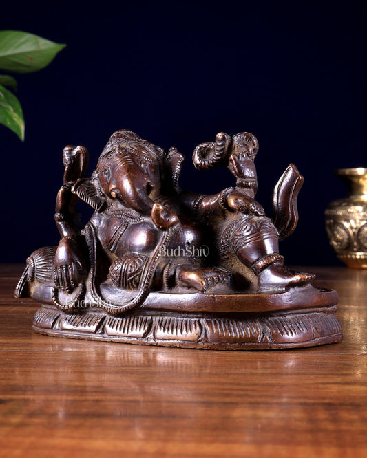 Vintage Brass Resting Ganesha Statue – Small Size, Perfect Gift - Budhshiv.com