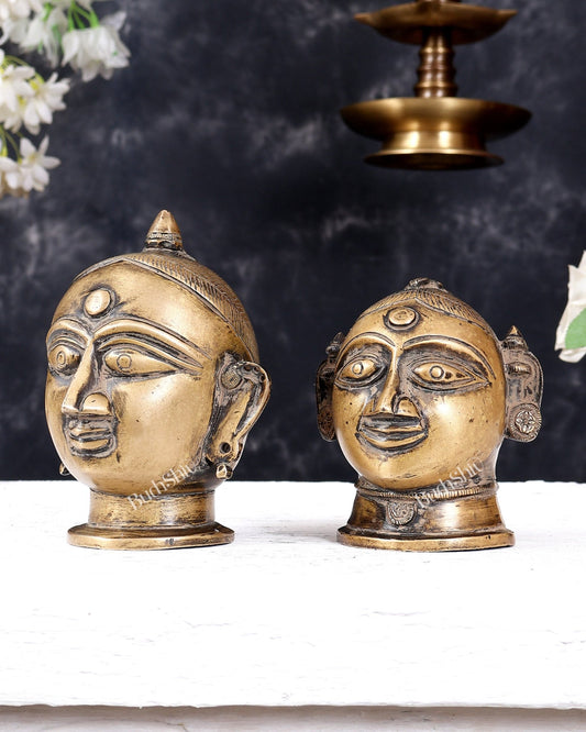 Vintage Brass Shiva Gauri Mukhalingam Pair — Rustic Tone 5.1 inch - Budhshiv.com