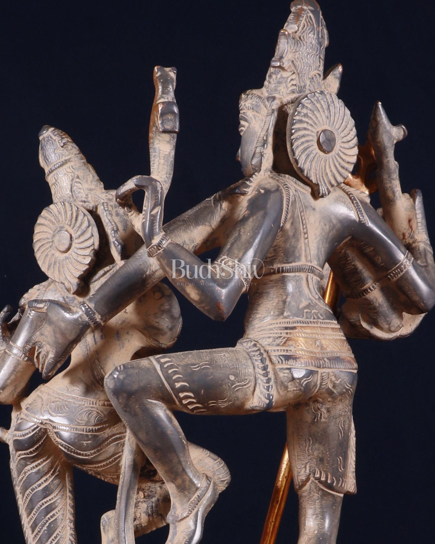 Vintage Brass Shiva Parvati Dancing Idols - 12.5" grey Finish Patina - Budhshiv.com