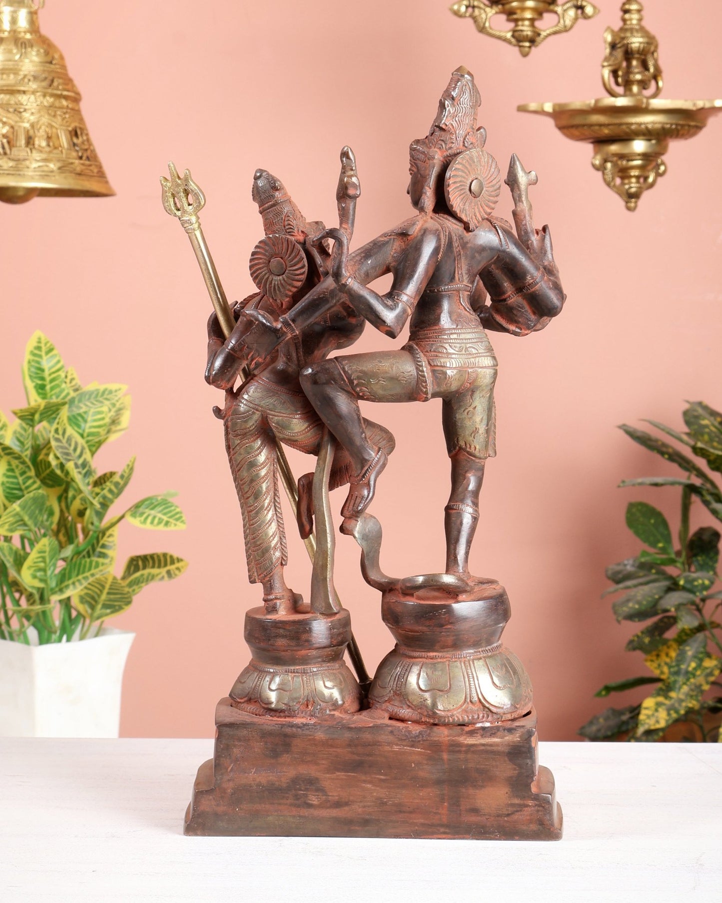 Vintage Brass Shiva Parvati Dancing Idols - 12.5" Red silver patina - Budhshiv.com