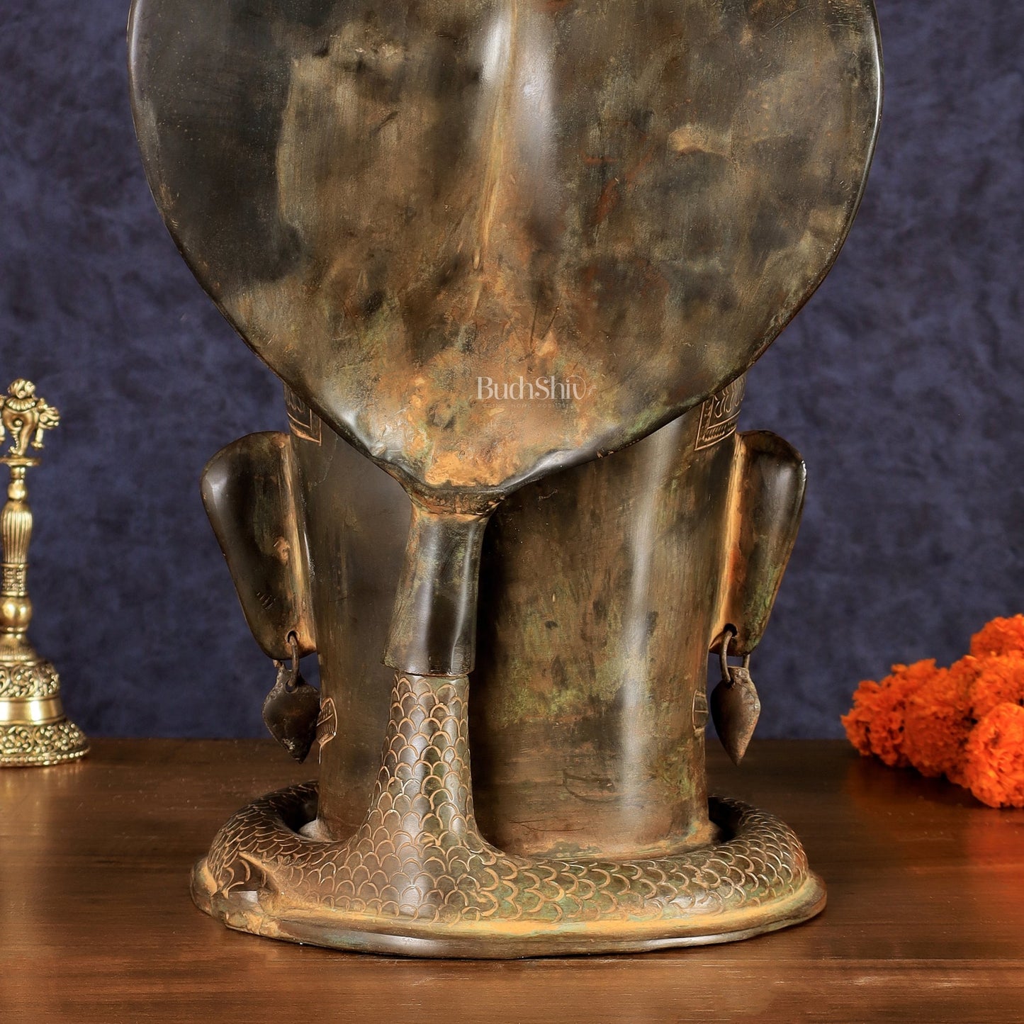 Vintage Brass Shiva with Mukhalingam and Naga Aura Statue – 13" Height - Budhshiv.com