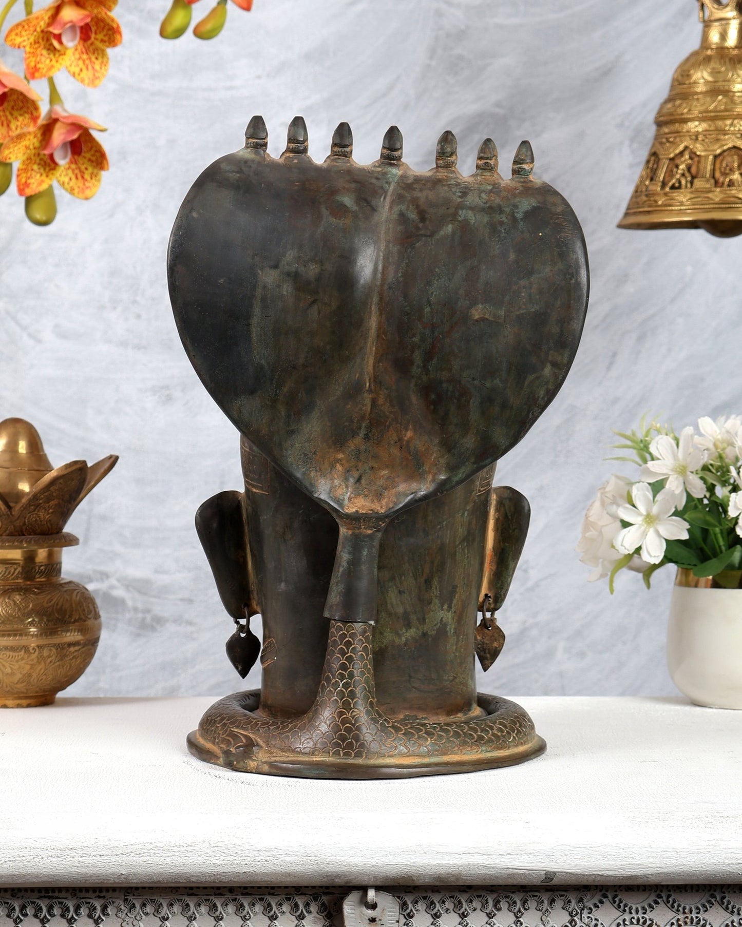 Vintage Brass Shiva with Mukhalingam and Naga Aura Statue – 13" Height - Budhshiv.com