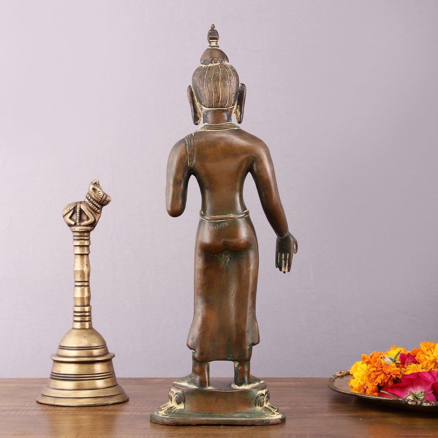 Vintage Brass Standing Buddha Statue – 14.5 inch - Budhshiv.com