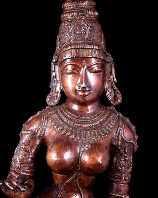 Vintage Brass Standing Uma Parvati Statue – Copper Tone 44 inch - Budhshiv.com