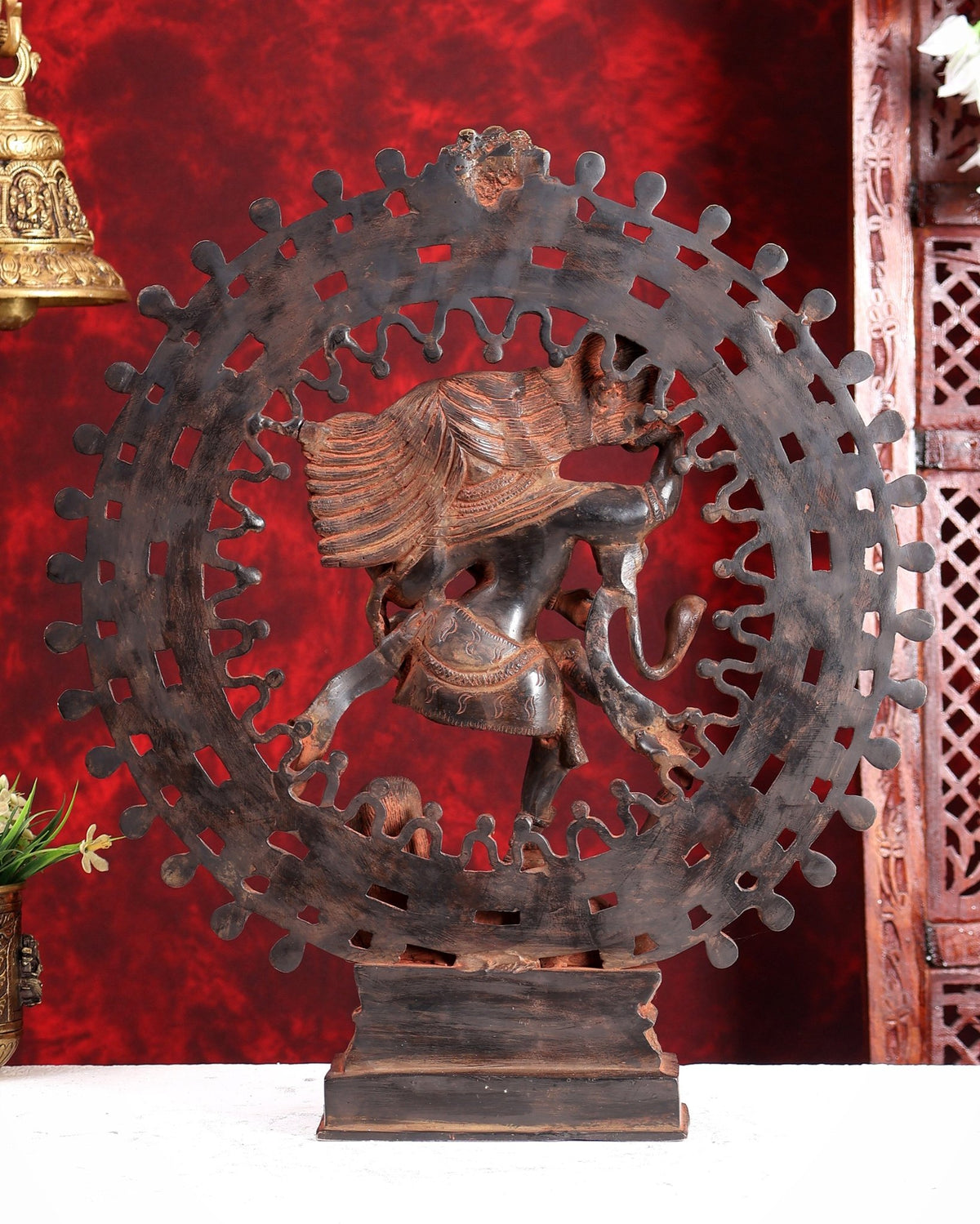 Vintage Brass Superfine Nataraja Statue with Beautiful Dreadlocks - 17" Divine Sculpture red sand patina - Budhshiv.com