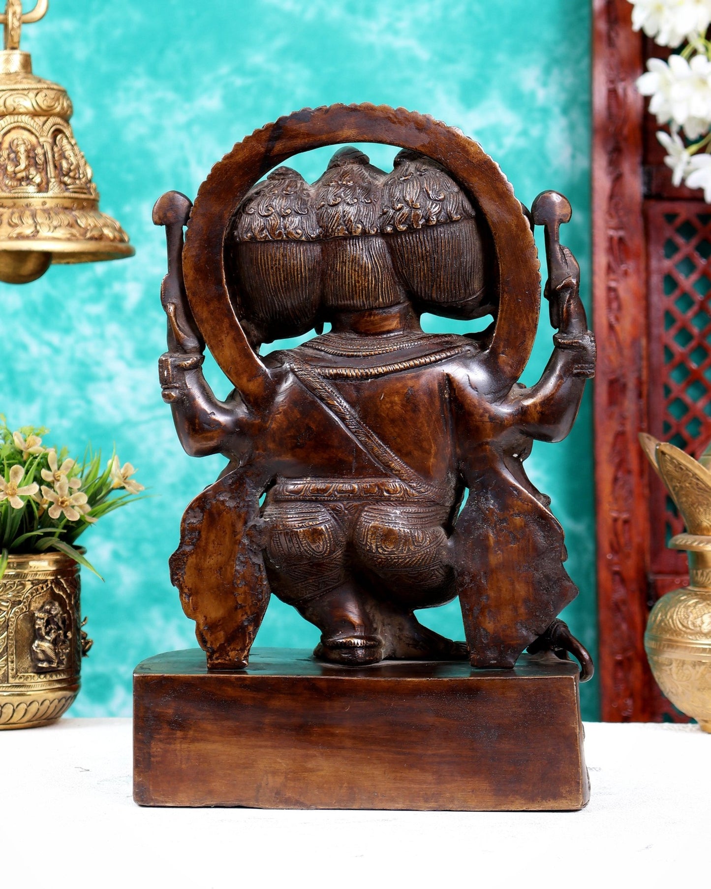 Vintage Brass Trimukha dancing Ganapati Sculpture | Three-Faced Lord Ganesha | 12" - Budhshiv.com