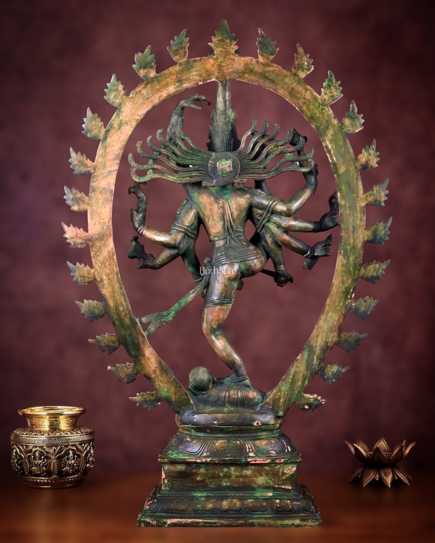 Vintage Brass Urdhava Tandava Nataraja Statue - 24.5 inch - Budhshiv.com