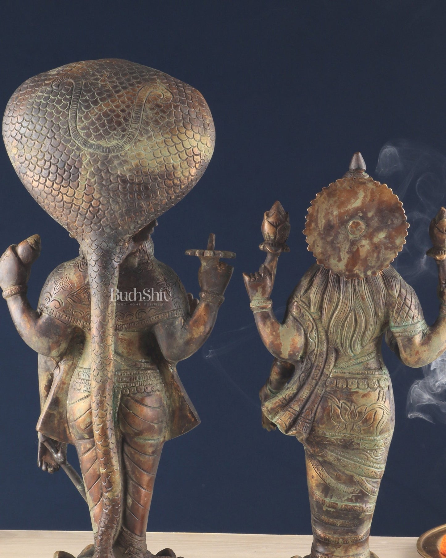 Vintage Brass Vishnu and Lakshmi idol pair 18" - Budhshiv.com