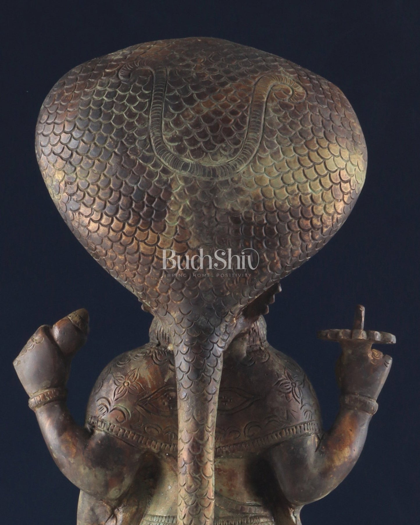 Vintage Brass Vishnu with sheshanaag standing statue 17 inch - Budhshiv.com