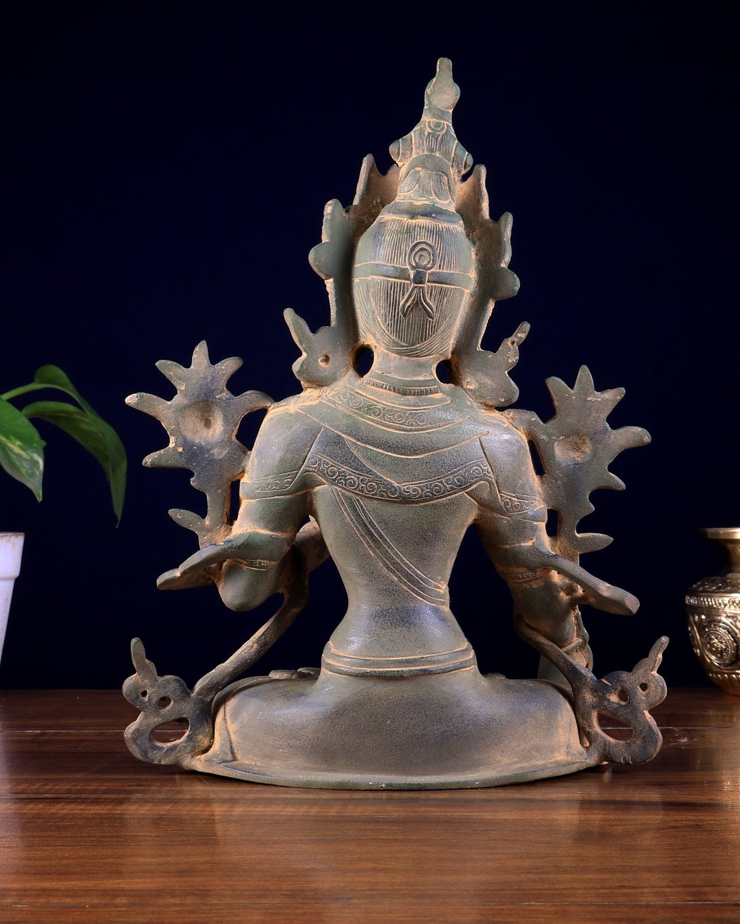 Vintage Brass White Tara Statue – Sandstone Finish 10 inch - Budhshiv.com
