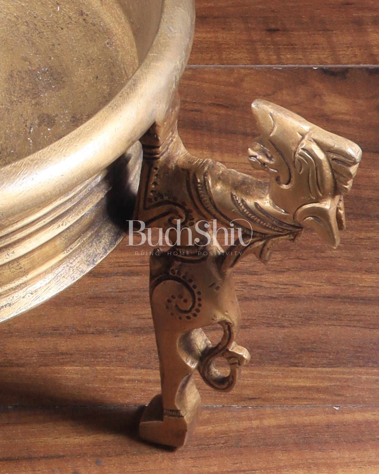 Vintage Brass Yali Design Urli – Crafted from Antique Bowls 14" - Budhshiv.com