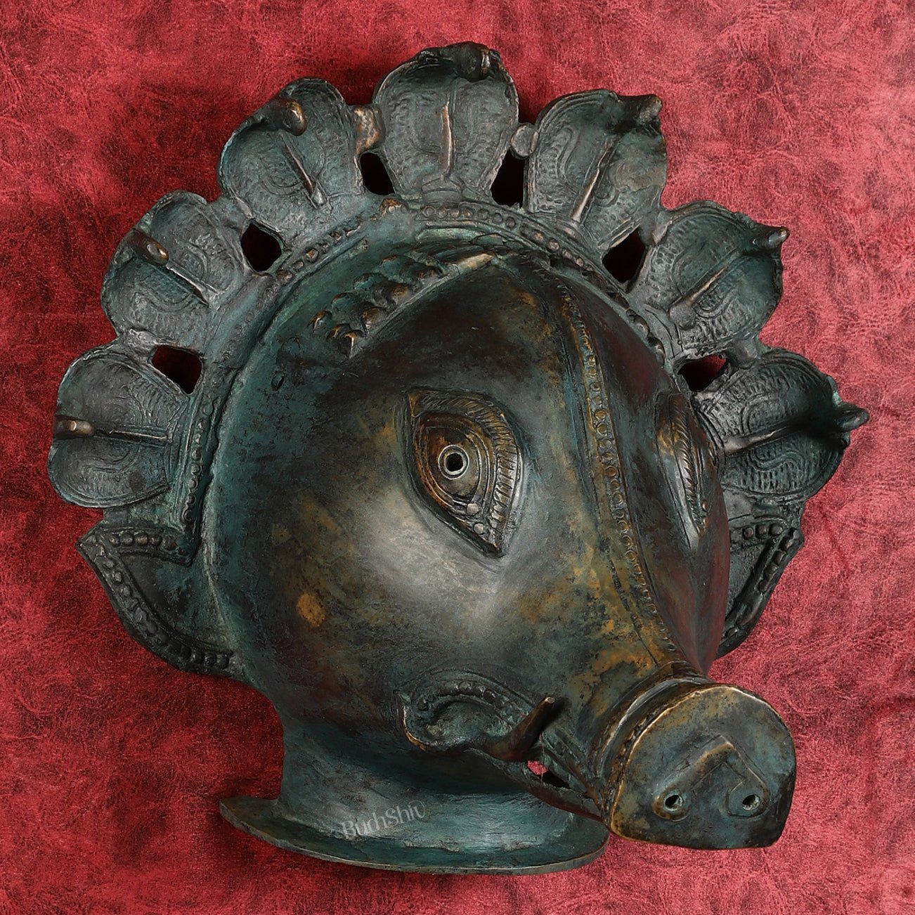 Vintage Bronze Varaha swamy Face Wall Hanging Mask - Lost Wax 13" - Budhshiv.com