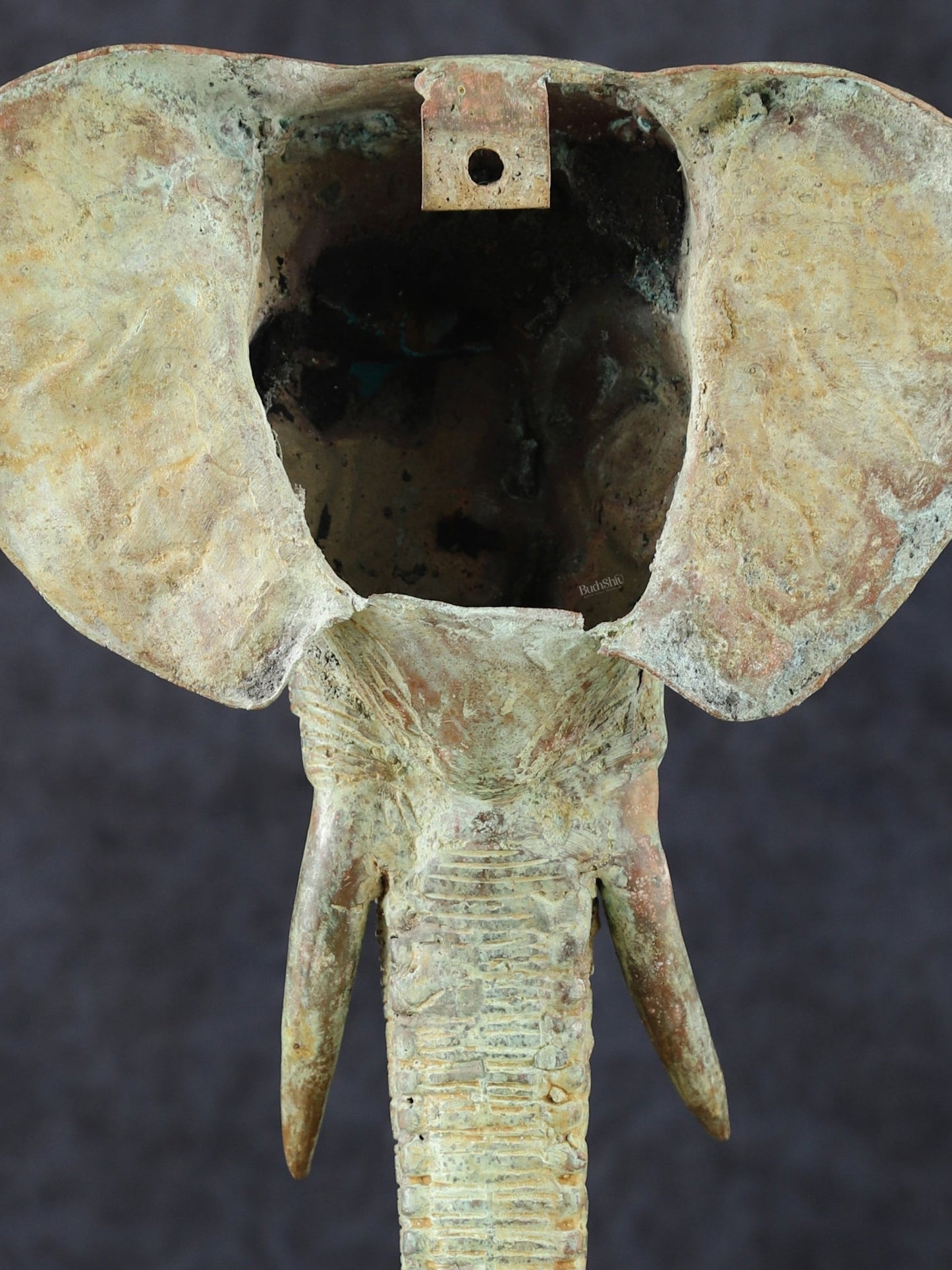 Vintage Indonesian Bronze Elephant Head Showpiece - 17 Inch, - Budhshiv.com