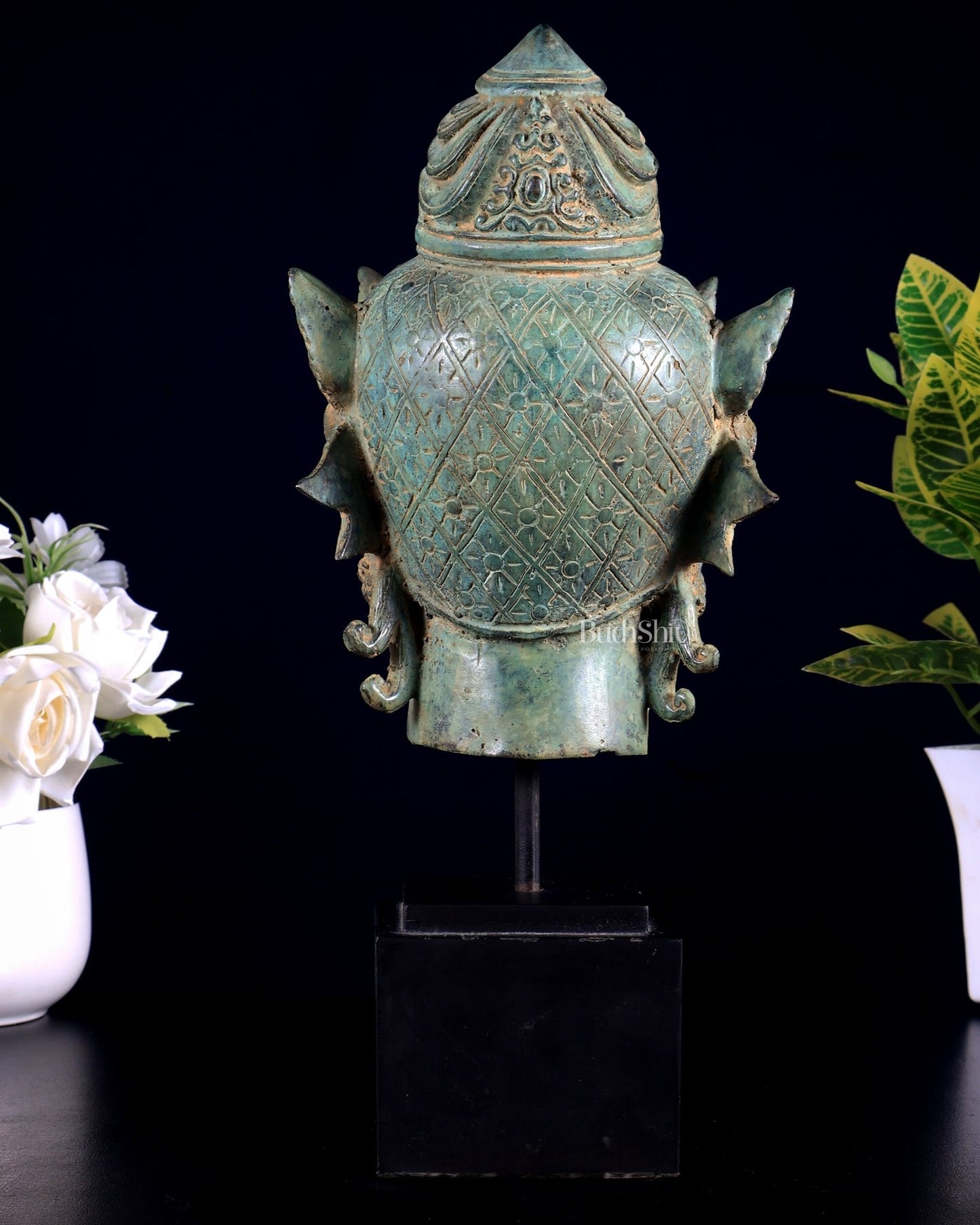 Vintage Indonesian Bronze Vishnu Head Sculpture 12" - Budhshiv.com