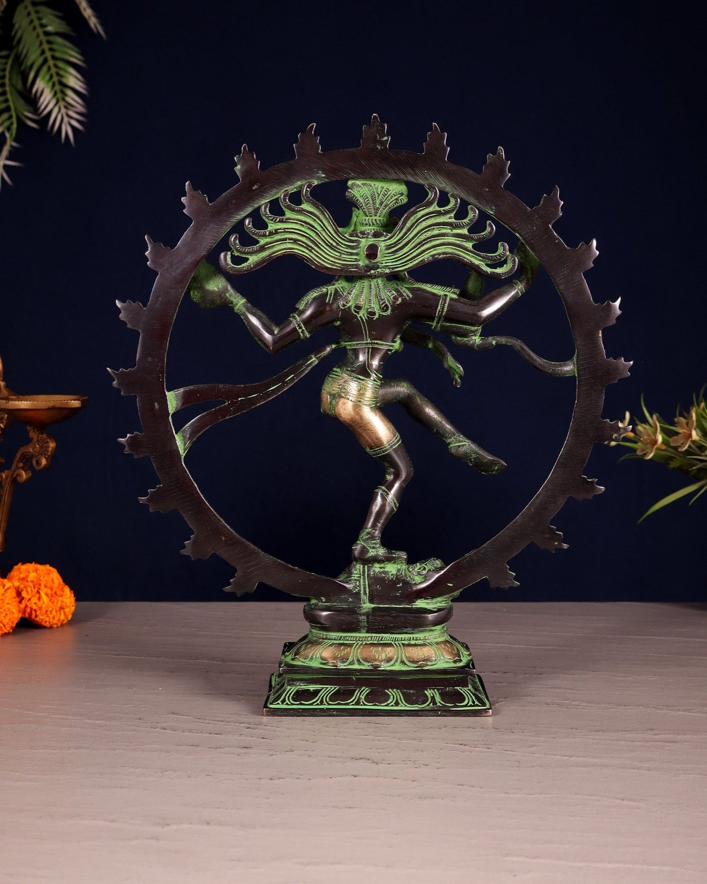 Vintage Nataraja Brass Statue – Black & Green Tone | 11.5" - Budhshiv.com