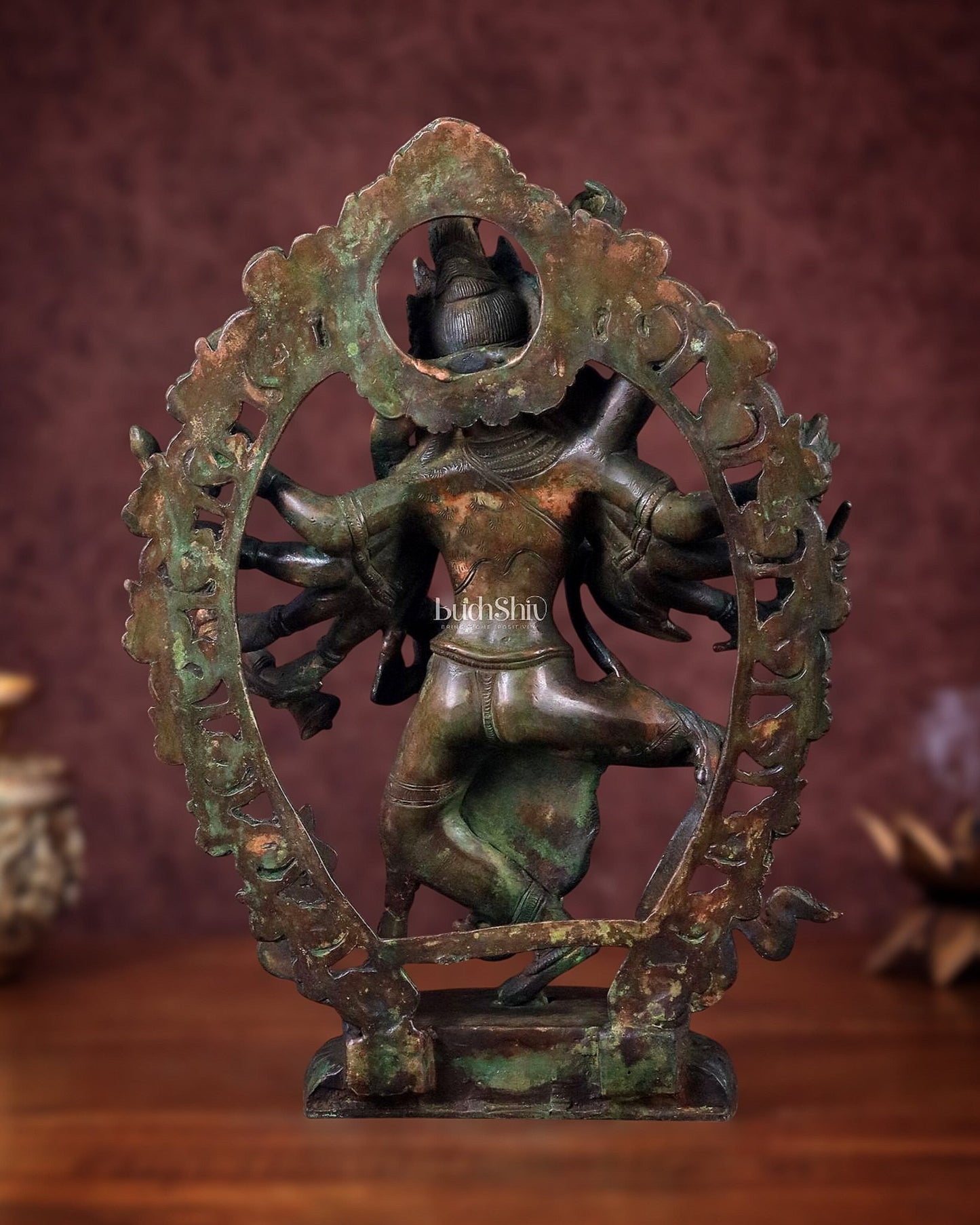 Vintage Nepalese Dancing Shiva Brass Statue - Green Patina, 12.5" - Budhshiv.com