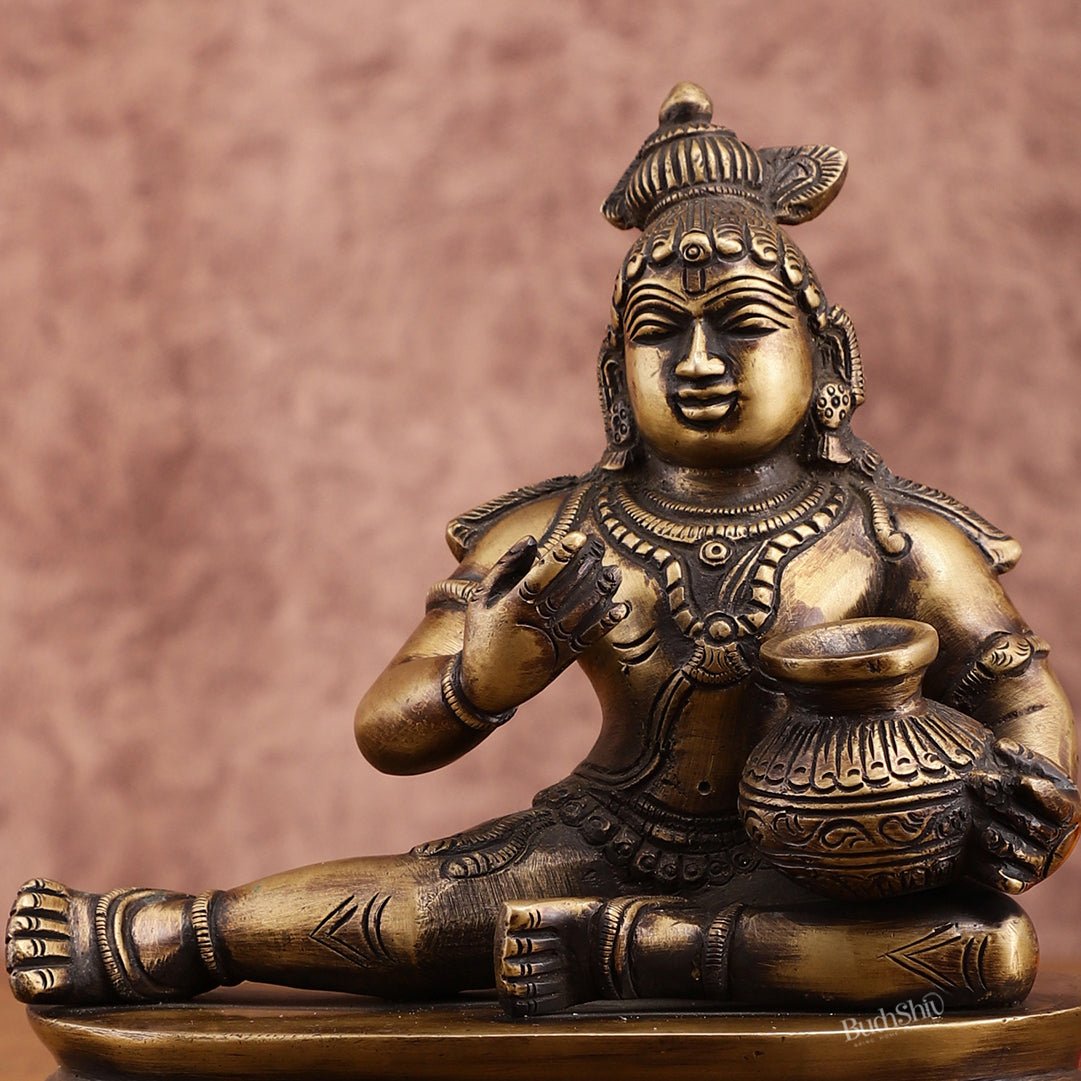 Vintage Pure Brass Makhan Chor Idol – Unique Handcrafted Statue - Budhshiv.com