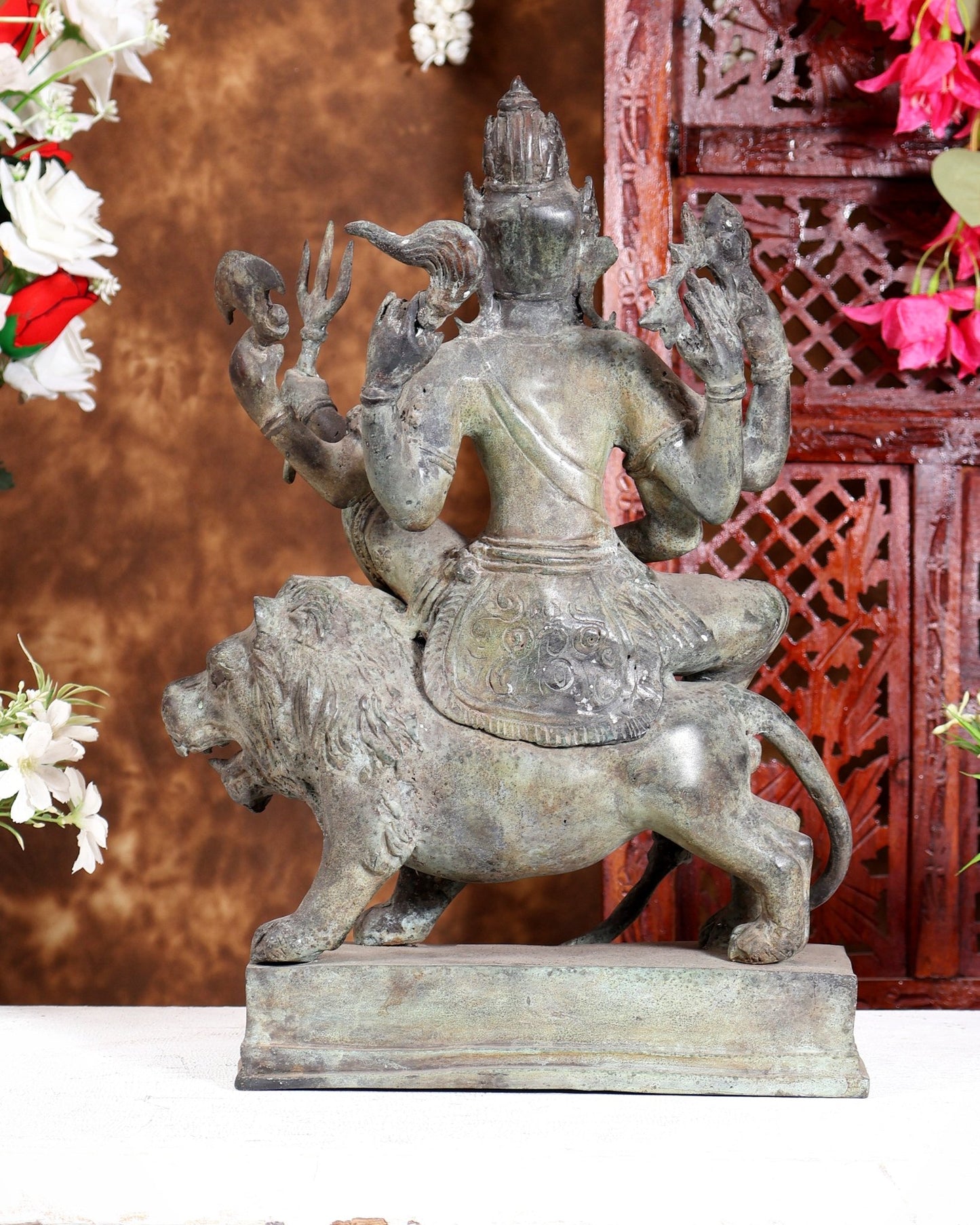 Vintage Shiva Seated on Lion Balinese Bronze Sculpture – Meditative Mahadev Artefact 15 inch - Budhshiv.com