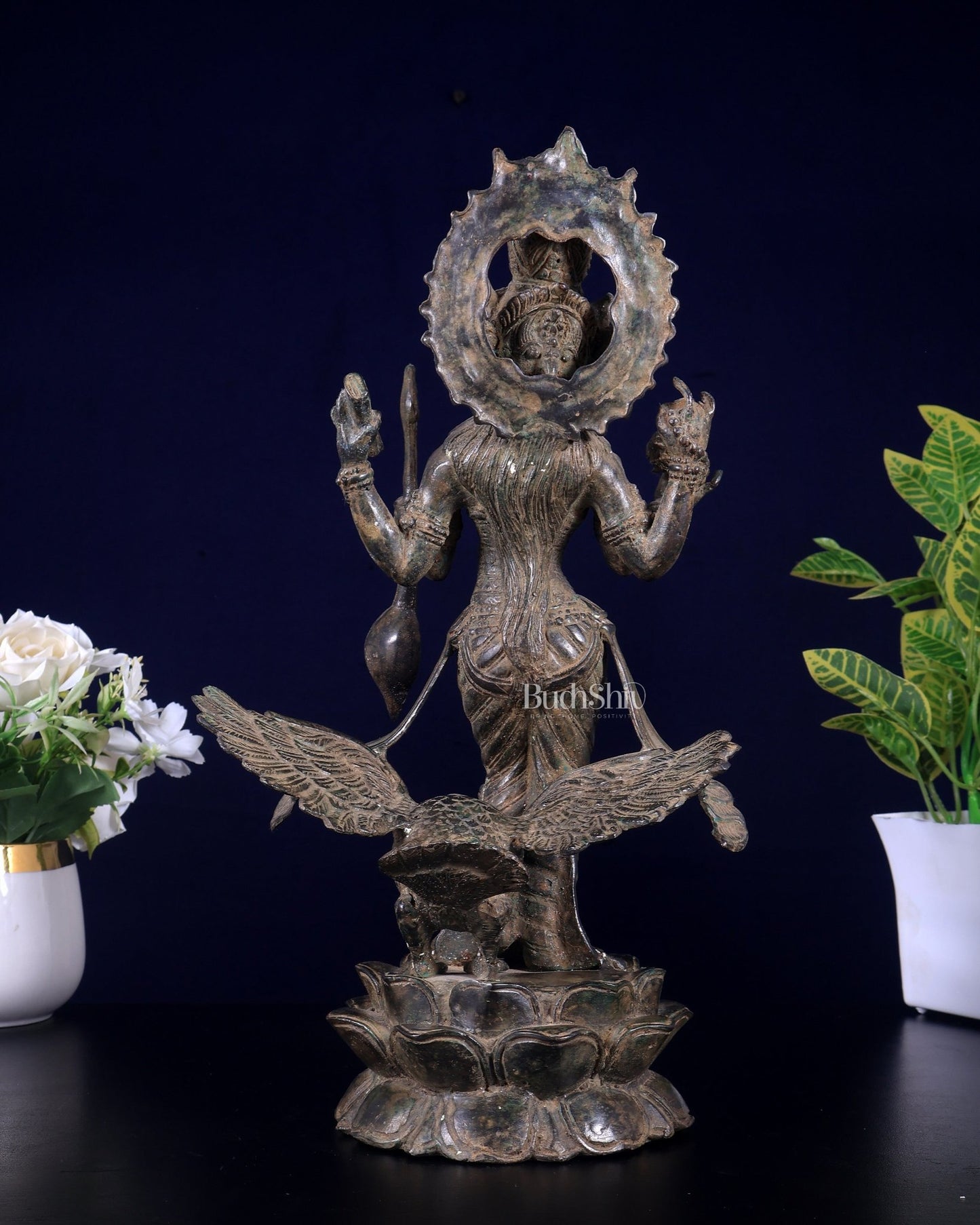 Vintage Standing Saraswati with swan Bronze Sculpture 14" - Budhshiv.com