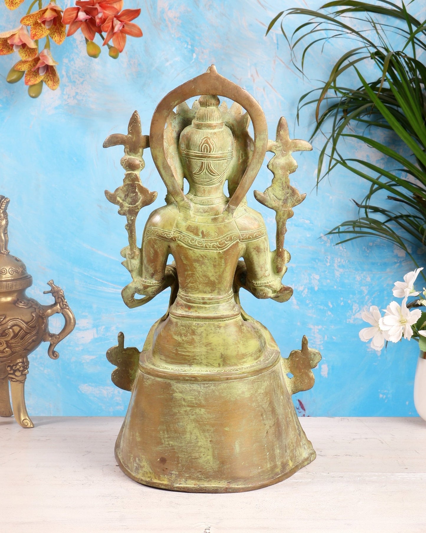 Vintage Tibetan Brass Maitreya Buddha Sculpture – The Future Buddha 14 inch - Budhshiv.com