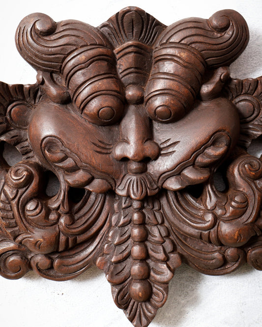 Wooden Kirtimukha Yali Wall Hanging Nazarbattu 12" Handcrafted Protection Charm - Budhshiv.com