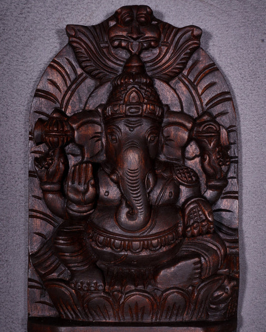 Wooden Lord Ganesha Carved Wall Hanging Shelf – Decorative Display Shelf 12" - Budhshiv.com