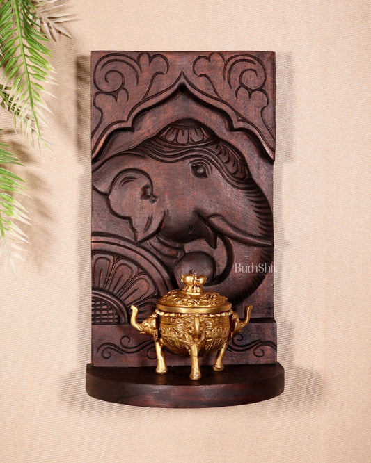 Wooden Vintage Elephant Face Design Wall Hanging Shelf 12" - Budhshiv.com