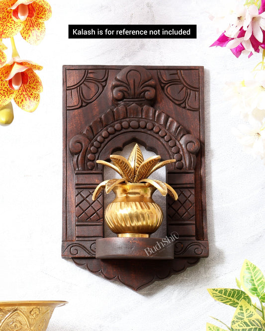 Wooden Wall Hanging Jharokha Arch – Handcrafted Decorative Shelf (Natural tone) - Budhshiv.com