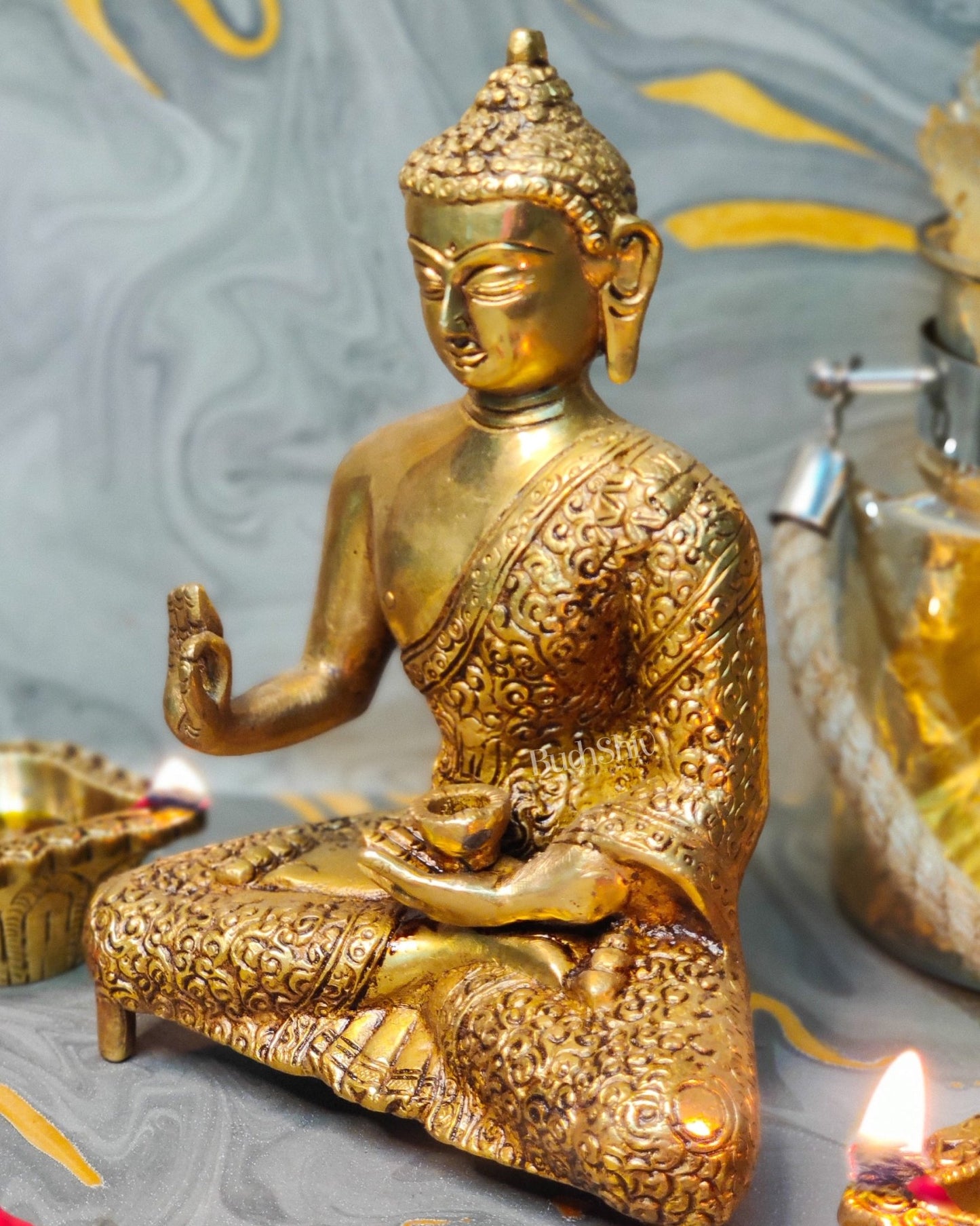 Abhaya Mudra Brass Statue - 9 Inches - Budhshiv.com