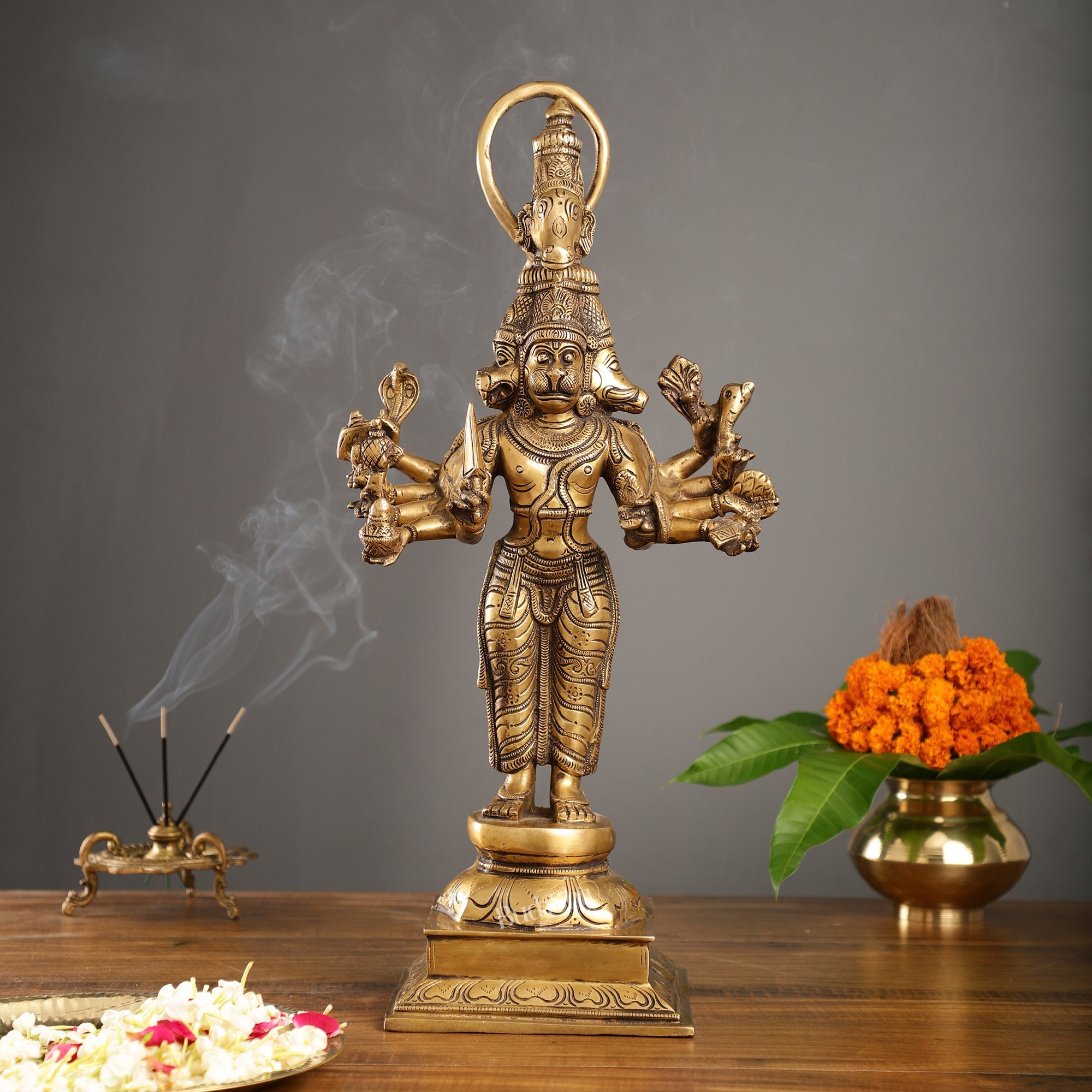 Buy Antique Brass Standing Lord Panchmukhi Hanuman Statue 22 Inch ...