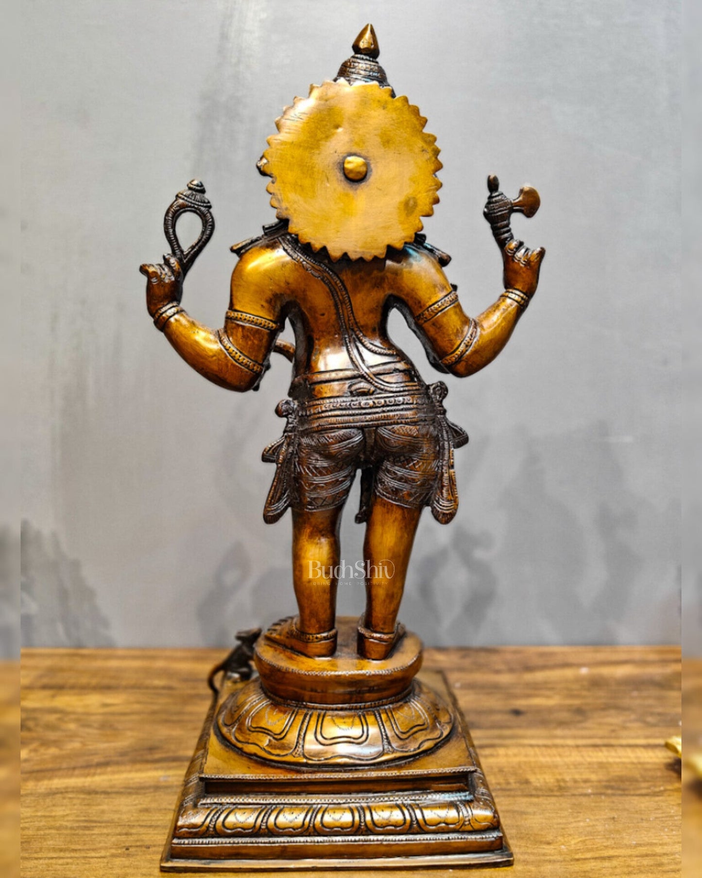 Antique Bronze Finish Brass Standing Lord Ganesha Statue - 20 " - Budhshiv.com