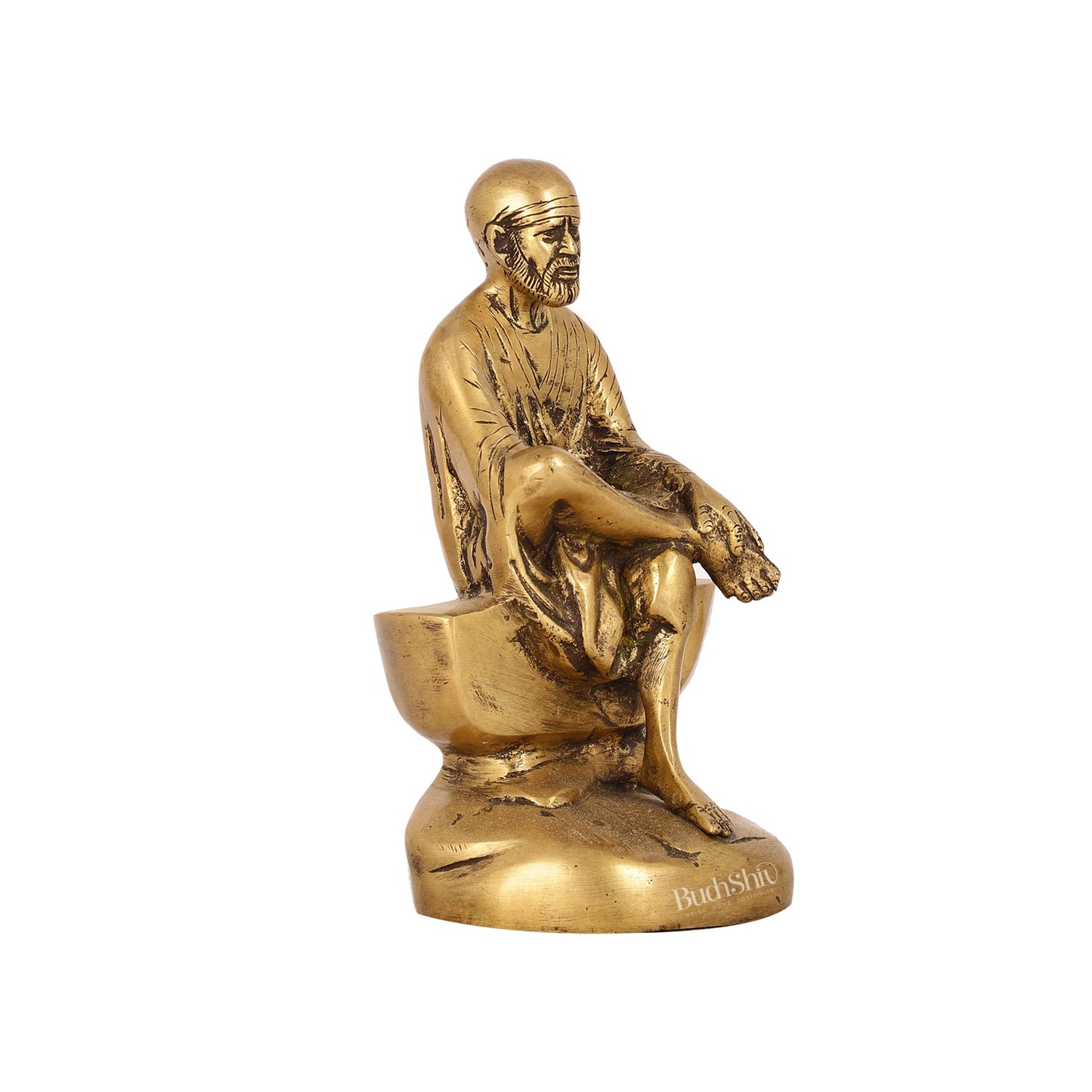Antique Finish Brass Sai Baba Statue | 9" Height - Budhshiv.com