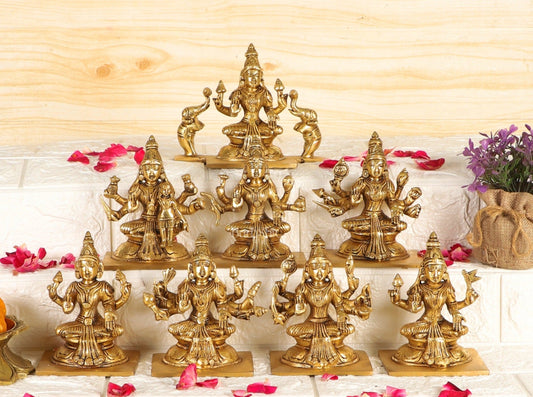 Ashtalakshmi Superfine Brass Idols - 5 Inches | BudhShiv - Budhshiv.com