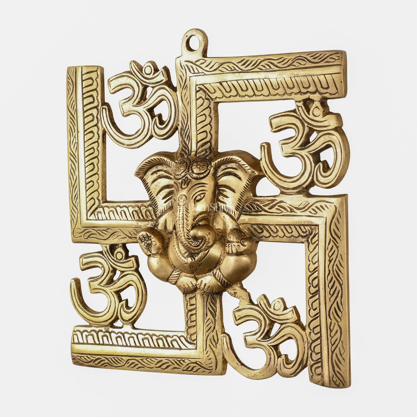 Auspicious Brass Swastik Wall Hanging with Lord Ganesha - Budhshiv.com