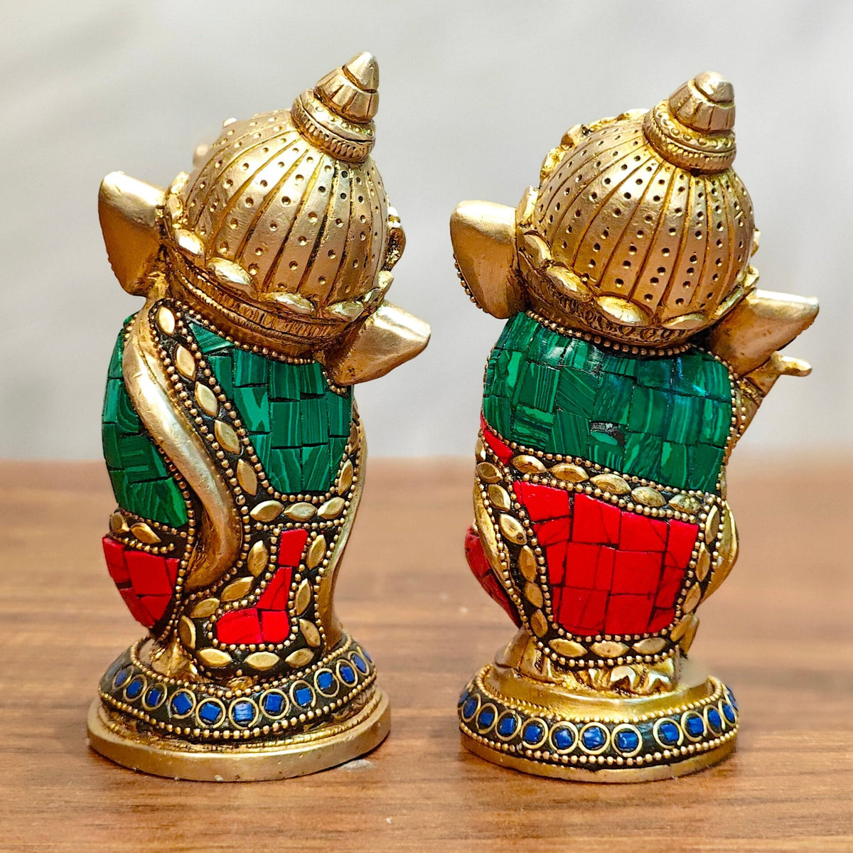 Baby Ganesha Brass Idols pair 5 " Stonework - Budhshiv.com