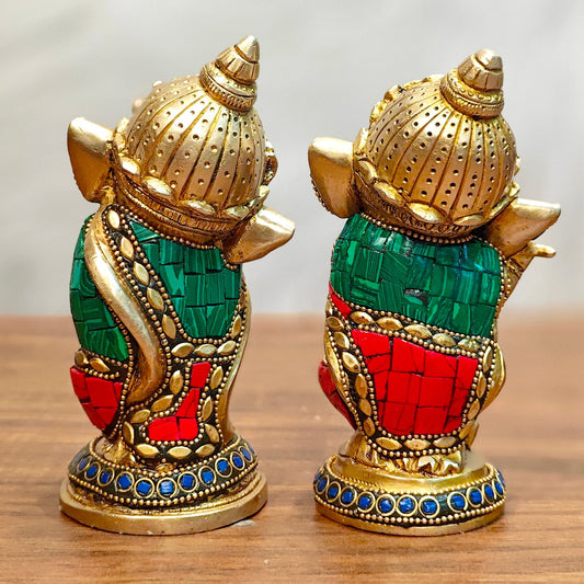 Baby Ganesha Brass Idols pair 5 " Stonework - Budhshiv.com