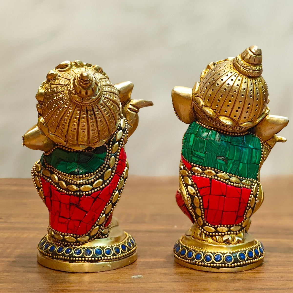 Baby Ganesha Brass Idols pair 5 " Stonework - Budhshiv.com