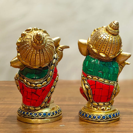 Baby Ganesha Brass Idols pair 5 " Stonework - Budhshiv.com