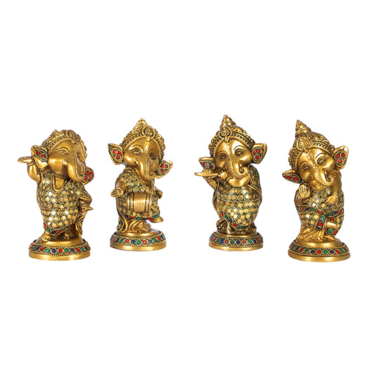Baby Ganesha Brass Idols set 5 " Stonework - Budhshiv.com
