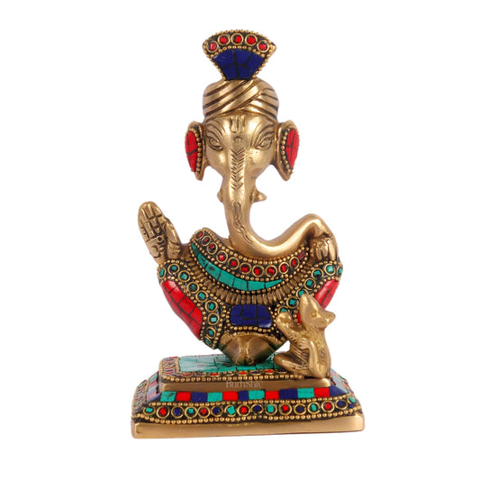 Brass Abstract Modern Pagadi Turban Ganesha 6" Perfect Gift - Stonework | BudhShiv - Budhshiv.com