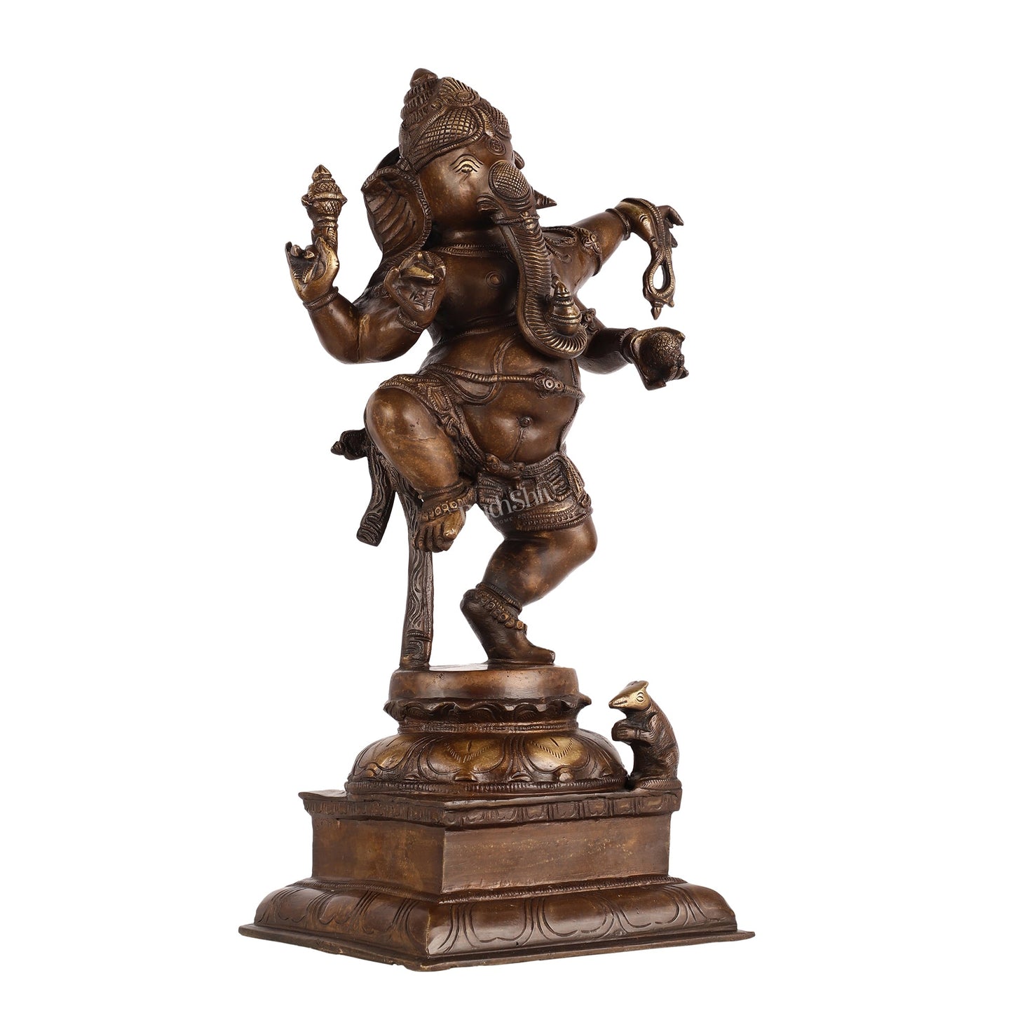 Brass Antique Brown Dancing Ganesha Statue - 15 Inch - Budhshiv.com