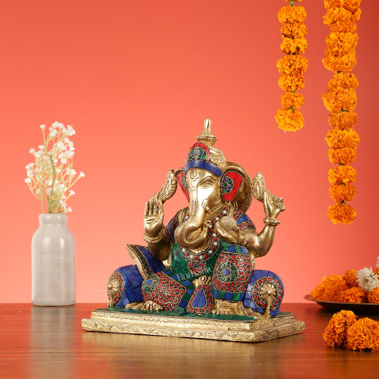 Brass Antique Ganapathi Idol - 10 Inches Height - Budhshiv.com