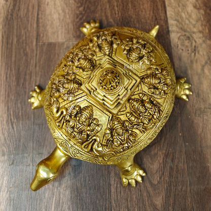 Brass Ashtalakshmi Shree Yantra on Tortoise - Budhshiv.com