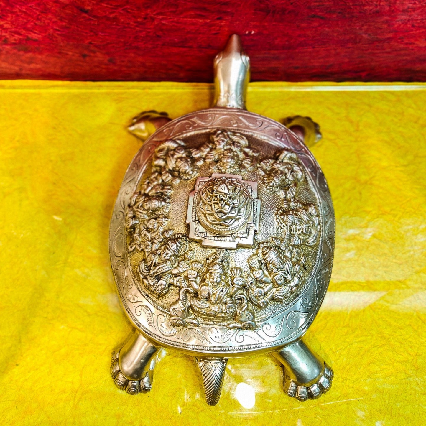 Brass Ashtalakshmi Shree Yantra on Tortoise - Budhshiv.com