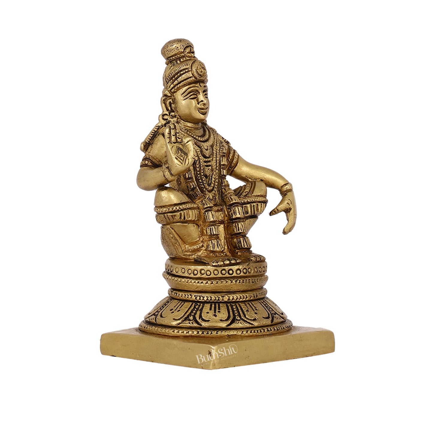 Brass Ayyappan Swamy Statue 5" antique - Budhshiv.com