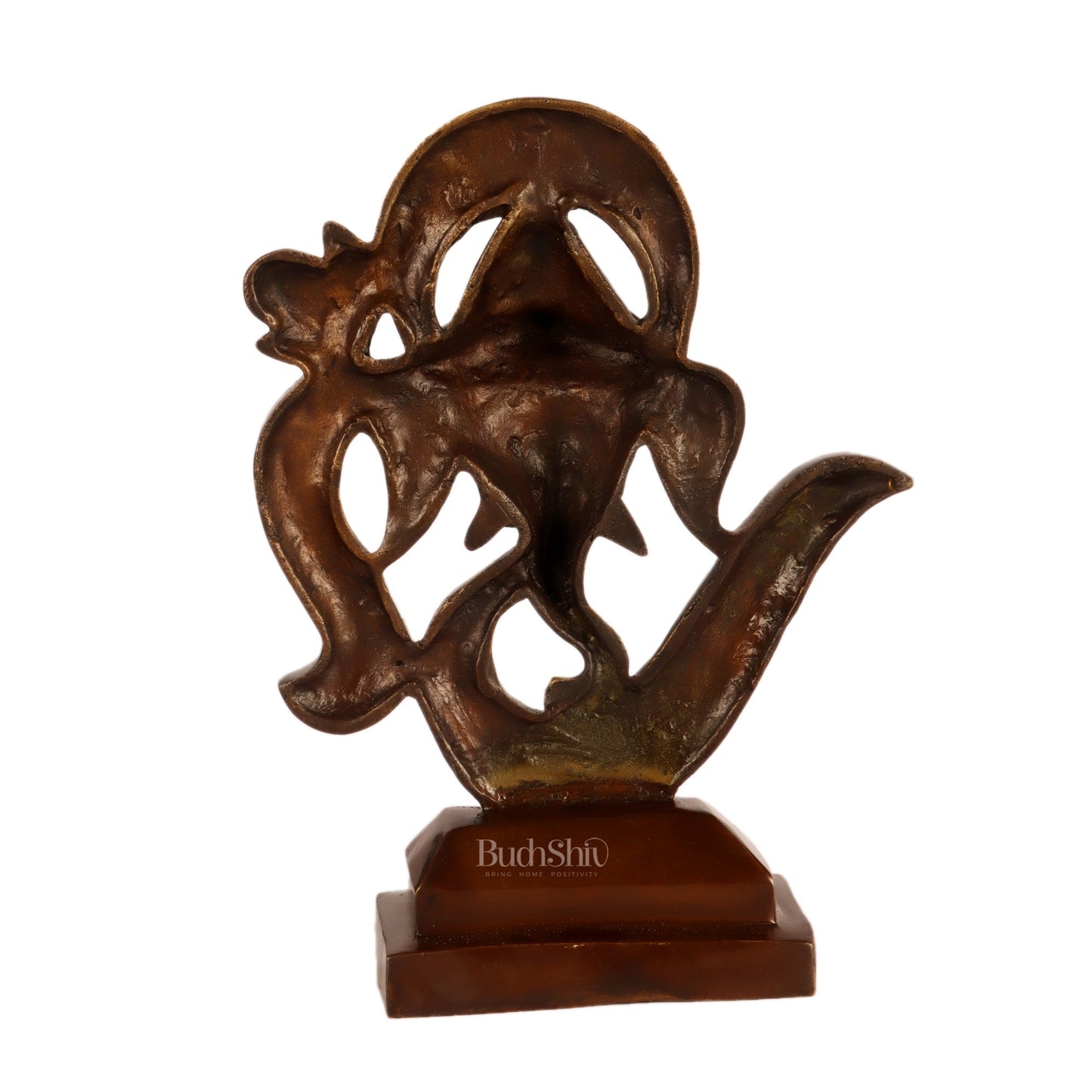 Brass Big Ganesha face on Om table accent Brown and golden 13" - Budhshiv.com
