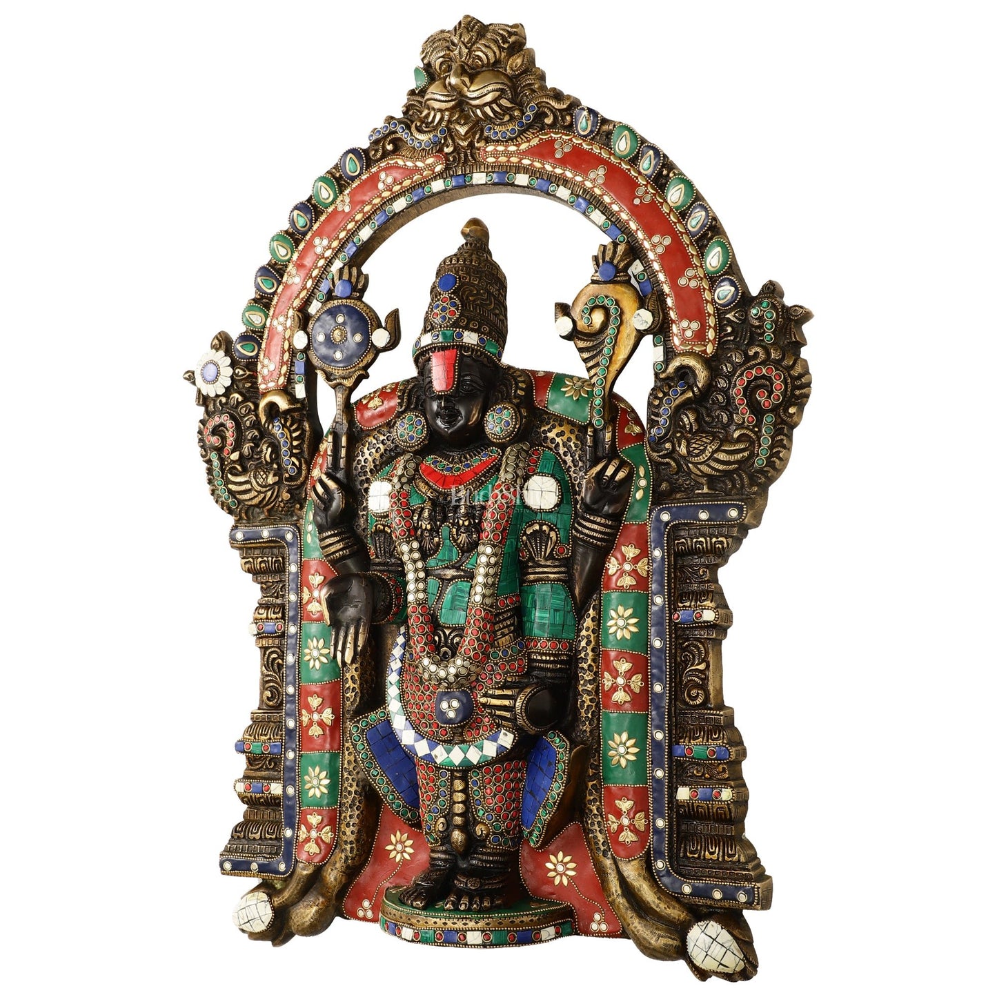 Brass Black Lord Venkateshwara Tirupati Balaji Wall Hanging - 26 Inch with stonework - Budhshiv.com