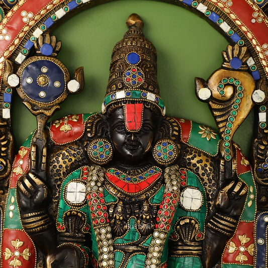 Brass Black Lord Venkateshwara Tirupati Balaji Wall Hanging - 26 Inch with stonework - Budhshiv.com